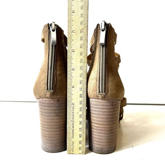 Franco Sarto Womens Sz 8.5 M Strappy Chunky Heels Open Toe Sandals Beige Leather - Picture 8 of 11